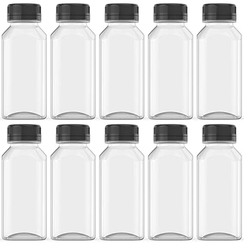 10 Pcs 8 Oz Plastic Juice Bottles with Lids, Empty Clear Containers for Juice, Milk and Other Beverage