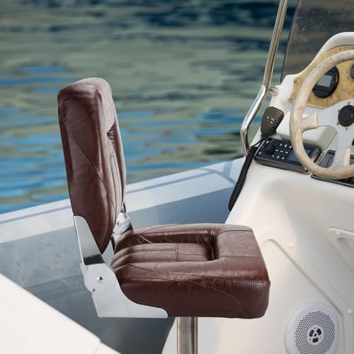 STenkl-D Boat Seats High Back 2Pack, Folding Boat Seats Stainless Steel Screws Included, Waterproof Fold-Down Boat Captain Chairs, Microfiber Leather Material and Stainless Steel Hinge(Brown)