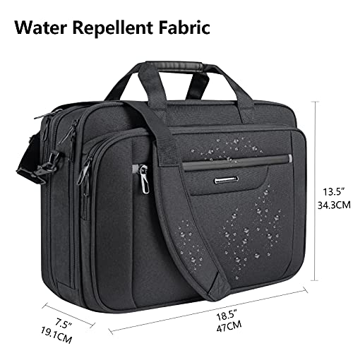 VANKEAN Laptop Bag Laptop Briefcase Fits Up to 18 Inch Laptops XXL Water-Repellent Gaming Computer Bag Messenger Shoulder Bag for Men and Women Expandable Capacity for Travel/Business/School- Black