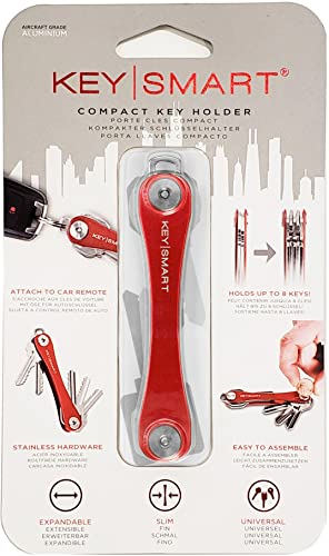 KeySmart Key Organizer Compact Minimalist Pocket-Sized Key Holder, EDC Key Carrier w Ring Loop Piece for Car Key Fob Keychain Accessories for Men (up to 22 Keys, Red)