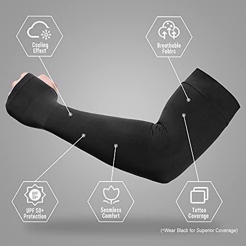 Newbyinn UV Sun Protection Arm Sleeves for Women Men with Thumb Hole, Compression, Arm Warmer, Tattoo Cover Up, UPF 50 - 1&3 Pairs