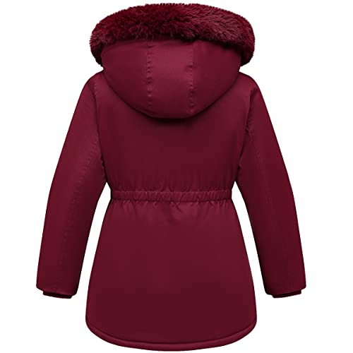 MOERDENG Girl's Outerwear Coats Winter Long Warm Parka Waterproof Lightweight Hooded Puffer Jacket, Claret06, 7-8