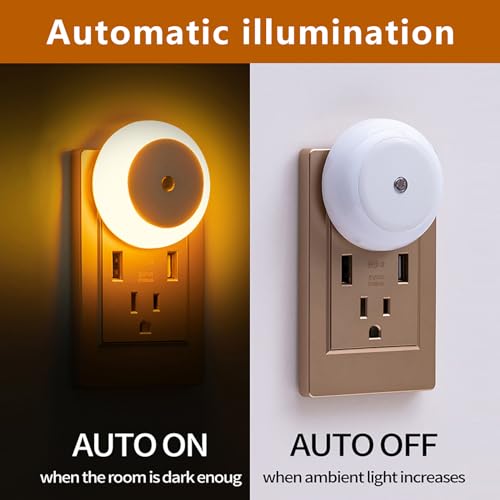 4 Pack Plug in Night Lights, Circular Smart Night Light, Bedroom, Living Room, Kitchen, Staircase Plug-in Wall Light, Amber Light Smart Home Light (Au)