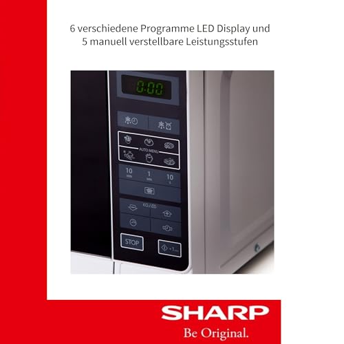 Sharp R242INW Solo Microwave / 20 L / 800 W / 5 Power Levels / 8 Automatic Programmes/Weight and Timed Defrosting/Child Lock/Energy Saving Mode/Glass Turntable (25.5 cm) / Silver