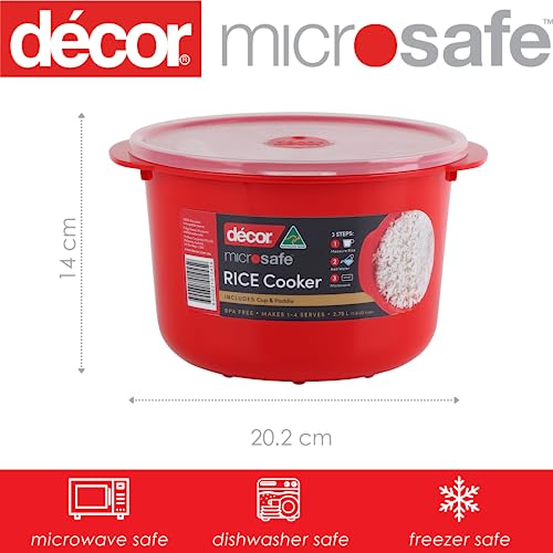 Décor 148700-003 Microsafe Microwave Rice Cooker and Vegetable Steamer, Red, 2.75L