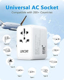 LENCENT Universal Travel Adapter, GaN3 65W International Travel Charger with 2 QC4.0 USB-A+ 2 PD3.0 Type-C PPS Fast Charging, Worldwide European Outlet Adaptor for Phone,Laptop, USA/UK/EU/AUS White