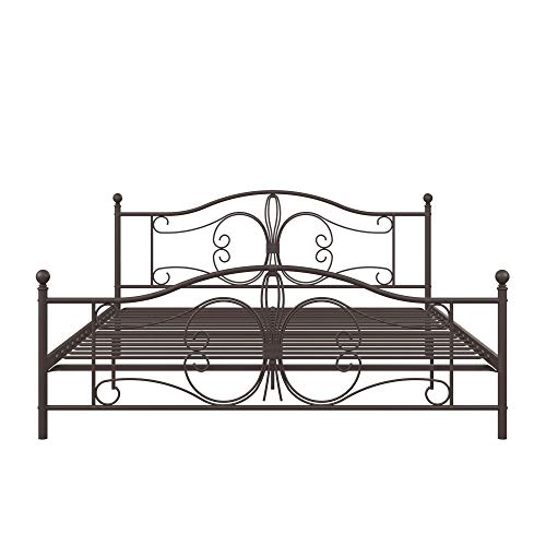 DHP Bombay Metal Platform Bed with Parisian Style Headboard and Footboard, Adjustable Base Height for Underbed Storage, No Box Spring Needed, King, Bronze