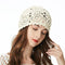 ZLYC Women Cotton Crochet Slouchy Beanie Hat Handmade Knit Cutout Summer Floral Skull Cap, Solid Beige, One Size