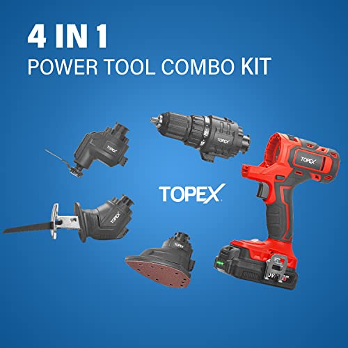 TOPEX 20V 4 IN1 Power Tool Combo Kit, Cordless Drill, Electric Sander, Reciprocating Saw, Oscillating Tool