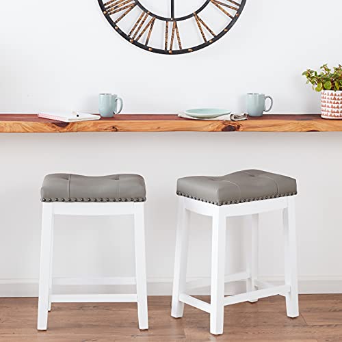 (1) - Angel Line Cambridge Padded Saddle Stool, White with Grey Cushion, 60cm H, Set of 2