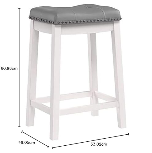 (1) - Angel Line Cambridge Padded Saddle Stool, White with Grey Cushion, 60cm H, Set of 2