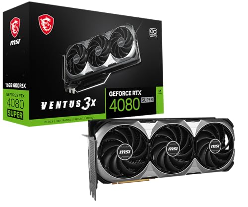 MSI Gaming RTX 4080 Super 16G Ventus 3X OC Graphics Card (NVIDIA RTX 4080 Super, 256-Bit, Extreme Clock: 2595 MHz, 16GB GDRR6X 23 Gbps, HDMI/DP, Ada Lovelace Architecture)