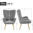 Yaheetech Boucle Accent Chair, Modern Fabric Armchair, Comfy Fluffy Barrel Chair, Reading Chair with High Folding Backrest and Metal Legs for Living Room/Bedroom/Home/Office, Gray