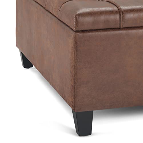 SIMPLIHOME Harrison 36 inch Wide Square Coffee Table Lift Top Storage Ottoman in Upholstered Distressed Umber Brown Tufted Faux Leather for the Living Room,