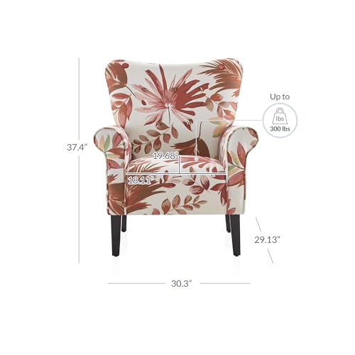 BELLEZE Modern Accent Chair Armchair for Living Room or Bedroom with Wooden Legs, High Back Rest, Padded Armrest, and Comfortable Cushioned Seat - Allston (Red Floral)