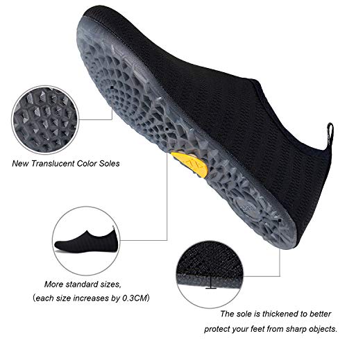 WateLves Water Shoes for Womens Mens Barefoot Quick-Dry Aqua Socks for Beach Swim Surf Yoga Exercise New Translucent Color Soles, Stripe/Black, 3.5-4