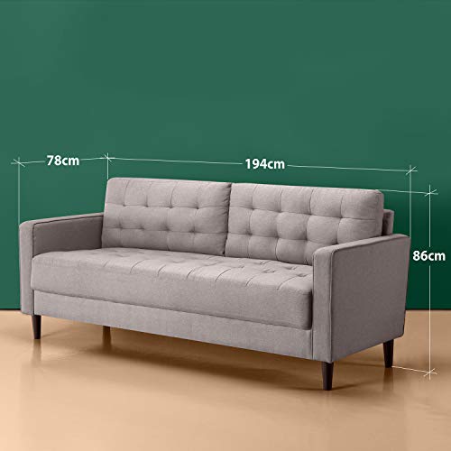 Zinus Mid-Century 3 Seater Sofa Couch Furniture in Stone, Size 194cm