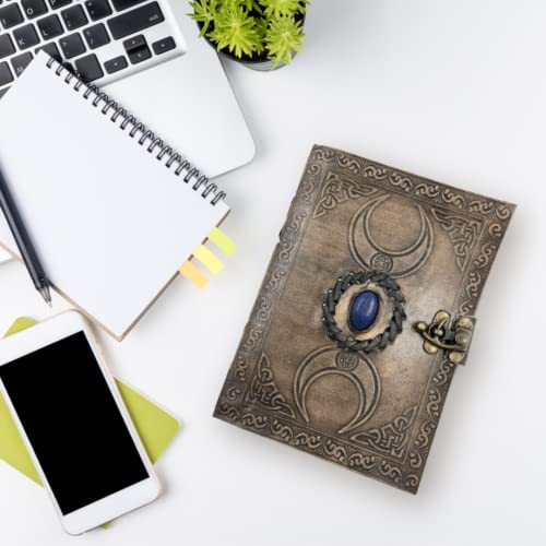 OVERDOSE Vintage Moon Stone Leather Journal - Antique Handmade Bound Journal Sketchbook - Drawing Journal - 5 x 7 inches | 12 x 17 cm | A6