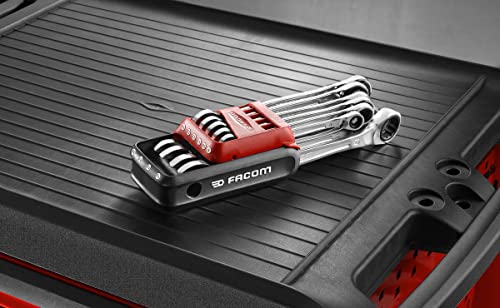 Facom - Set of 10 Metric and Inch Combination Ratchet Spanners - 467B.JP10 - Compact and Easy to Use - Chemical Resistant - Long Life - Portable Case