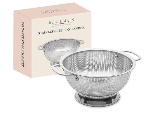 Bellemain Metal Colander with Handle - Pasta, Spaghetti, Berry, Fruit, Vegetable, Kitchen Food Strainer Basket - 18/8 Stainless Steel Colander Bowl - Pot Drainer for Cooking, Sifter Strainer, 3 Qt