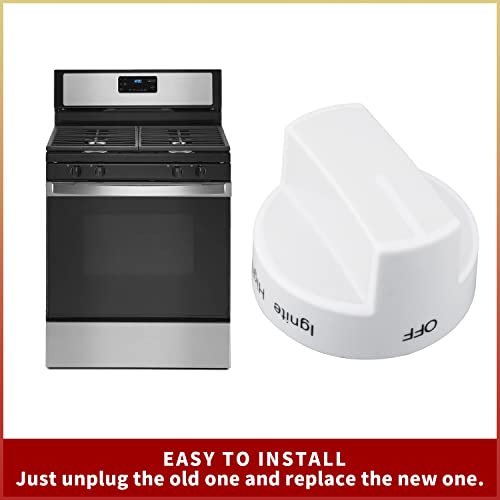 WPW10339443 Gas Range Stove Oven Knob White Replacement Part Cooktop Surface Burner Control Knobs Compatible with Whirlpool Replaces for W10339443 AP6019878 2311009 PS11753189 - Pack of 4