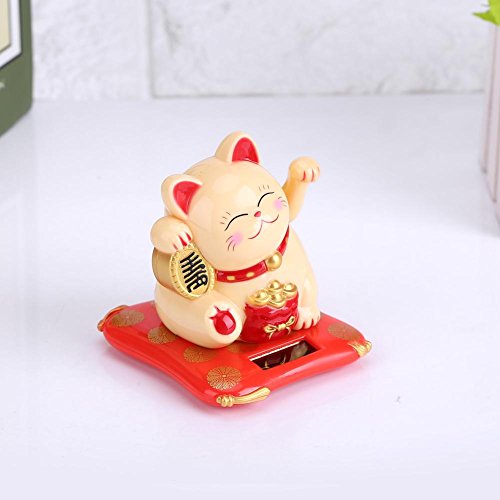 Lucky Cat, Solar Powered Cute Waving Cat, Maneki Neko Waving Arm for Fortune Money and Good Luck, Fengshui Lucky Cat Swinging Arm for Home Display/Car Decor(Yellow)