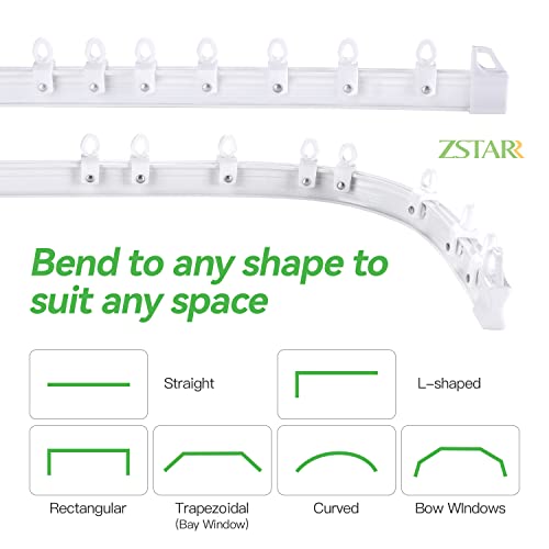 ZSTARR Flexible Bendable Ceiling Curtain Track, 2.5M/8.2FT White Curtain Rail Curved Ceiling Curtain Track Mount for Room Divider, Shower Curtain, L Shape U Shape Bay Windows, RV Curtain Track