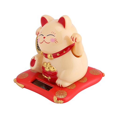 Lucky Cat, Solar Powered Cute Waving Cat, Maneki Neko Waving Arm for Fortune Money and Good Luck, Fengshui Lucky Cat Swinging Arm for Home Display/Car Decor(Yellow)