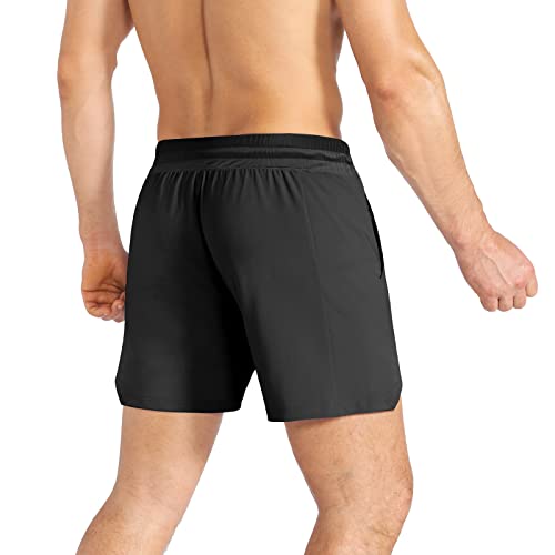 BROKIG Men's Lightweight Sport Shorts, Quick Dry Gym Shorts Workout Fitness Running Shorts Men with Zip Pocket(Black,Large)