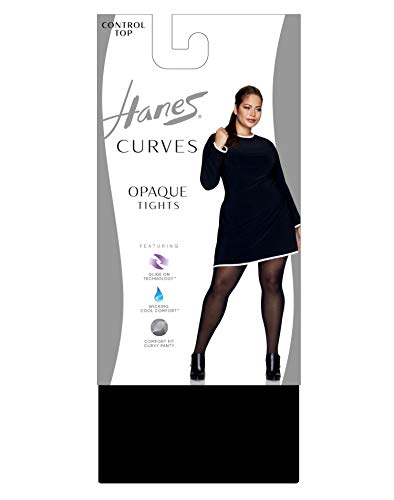 Hanes Silk Reflections Women's Plus Size Hanes Curves Opaque Tights, Black, 1X/2X