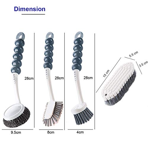 [4 Pack] Kitchen Cleaning Brush Set: 1Pcs Dish Brush - 1Pcs Steel Ball Pot Brush - 1Pcs Kitchen Scrubbing Brush Scraper Brush - 1Pcs Bendable Scrub Brush Corner Brush - for Cleaning Kitchen Bathroom