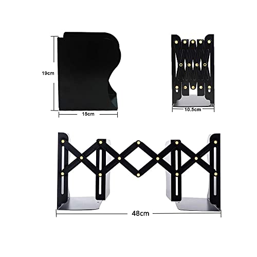 ZEEREE Bookend, Metal Adjustable Bookends, Non-Slip Bookends, Bookends, Metal Children's Book Stand, Magazine Folder, Book Holder, Desktop Storage Box (Black)