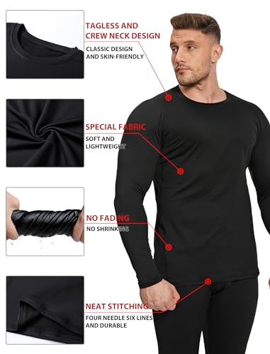 OYGSieg 3 Pack Mens Thermal Shirts Long Sleeve Compression Shirts Athletic Base Layer Top Cold Weather Gear Underwear, 3 Pack(black and Grey), Small