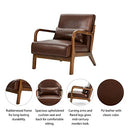 glitzhome 30.75 "H Mid Century Coffee Accent Armchair, Single Reading Armchair PU Leather Lounge Chair with Walnut Ruberwood Frame