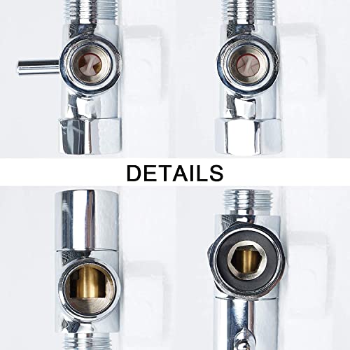 1/2 Brass T-Valve Adapter Attachment for Toilet Bidet Sprayer with Shut Off Valve, 3-Way Connector, Chrome Finish, 2 Rubber Mat, T Adapter for Hand Held Bidet Attachment for Toilet