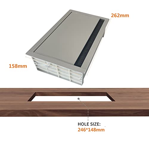 ZESHAN Pull up pop up Power Desk Power Board with Two Angle Opening,3 Power Plugs,1 USB C Charger Port,1.5M Power Extension Cord Silver for Home Office Conference Room
