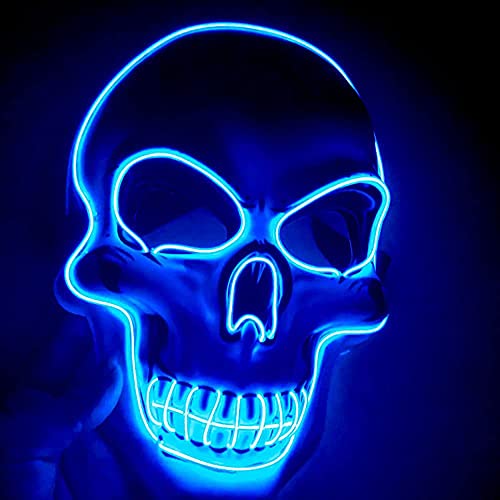 Halloween Mask, LED Glowing Horror White Skull Mask,Grim Reaper Mask,Halloween Carnival Party Cosplay Atmosphere Props