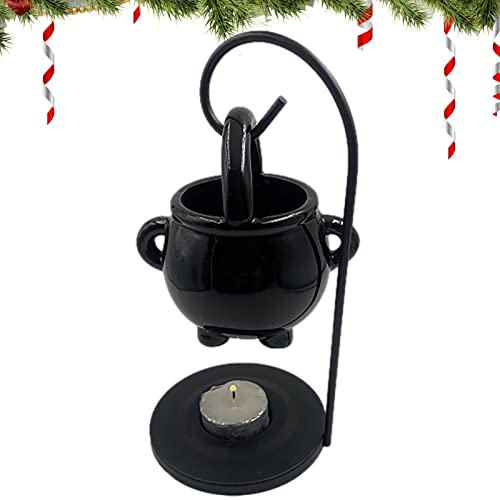 Oil Burner,Hanging Cauldron Pagan Oil Burner with Handle,Ceramic Cauldron Wax Melt Burner,Witches Witchcraft Aroma Diffuser Candle Tealight,Fragrance Ornament for Home Decor