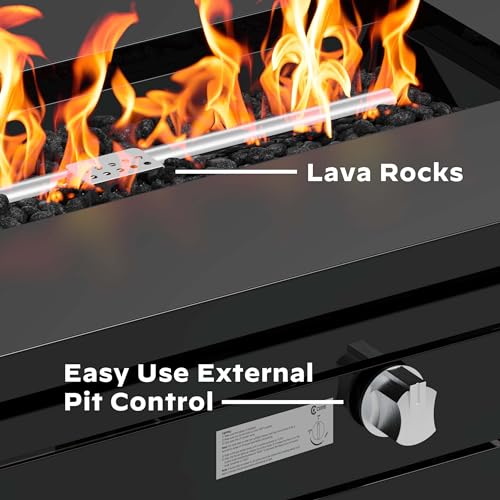 Ciays 42 Inch Propane Fire Pit, 60,000 BTU Steel Gas Fire Pit Table for Outside with Steel Lid and Lava Rock, 2 in 1 Fire Table Gatherings Parties on Patio Deck Garden Backyard, Black