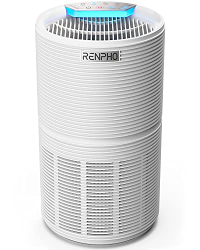 RENPHO Air Purifier for Home Large Room, True HEPA & Activated Carbon Filter, Quiet Air Cleaner, 3 Timers, Child Lock, Night Light, Filter Change Reminder, Removes Pet Dander Allergies Smoke Pollen