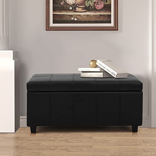 Homestripe Damara Lift-Top Storage Ottoman Bench with Faux-Leather Upholstery, Midnight Black