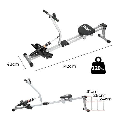 Centra Hydraulic Rowing Machine with Dual Slide Rail,12 Resistance Levels,3 Inclines,Custom Widened Foot Pedals for Full Body Exercise Cardio Workout and Home Use,120kg Capacity