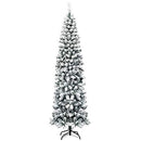 7.5FT Artificial Slim Christmas Tree, Snow Flocked Hinged Pine Xmas Tree, 641 PVC Tips, Sturdy Metal Base, Hinged Construction, Indoor and Outdoor Christmas Decoration, Easy Set Up