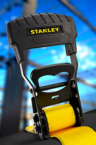 STANLEY S1007 Black/Yellow 1.5" x 16' Ratchet Tie Down Straps - Heavy Cargo Securing (3,300 lbs Break Strength), 2 Pack
