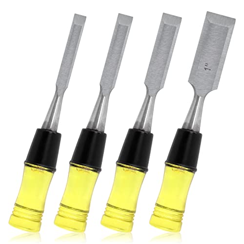 Swpeet 4Pcs 4 Sizes Wood Chisel Set, 10MM 13MM 16MM 25MM Short Blade Wood Chisel, Professional Sturdy Chrome Vanadium Steel Wood Chisel with PVC High Impact Handle for Woodworking Carving