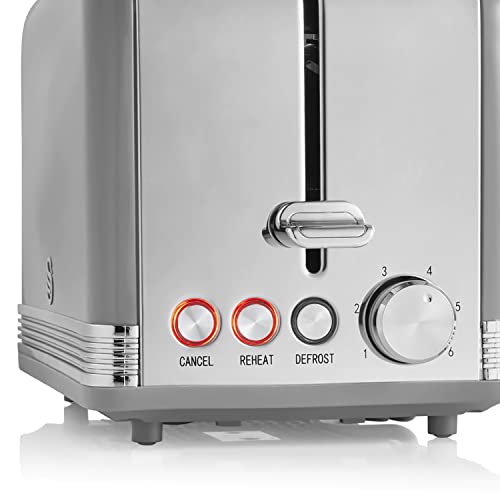 Swan Retro Breakfast Set Kettle 1.8 L, Toaster Bread, Wide Slot, 2 Slices, Digital Microwave 20 litres with 6 Power Levels and Timer, Vintage Design, Grey, One Size