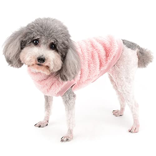 Zunea Fleece Dog Jumper Winter Warm Sweater Jacket Coat for Small Dogs Soft Fuzzy Puppy Clothes with D-Ring for Harness Leash Pullover Cold Weather Pet Girl Boy Apparel for Chihuahua Cats Pink S