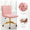 Furniliving Velvet Home Office Chair, Armless Vanity Desk Task Chair with Wheels 360° Swivel Computer Rolling Desk Chair with Back, Adjustable Accent Chair with Gold Metal Base Stool Chair (Pink)