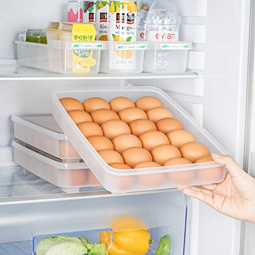 STARSLIFE Egg Holder for Refrigerator with Lid, Covered Eggs Tray Carrier Food Storage Containers, Plastic Stackable Organizer Case Protect and Keep Fresh for Fridge, Total Stores 48 eggs (Pack of 2)