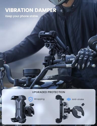 Lamicall Motorcycle Phone Mount Holder - Anti Shake Motorcycle Cell Phone Mount with Vibration Dampener, Upgraded Security Lock & Handlebar Clamp, Fit iPhone 15/14/ 13 Pro Max, More 4.7-6.8” Phones